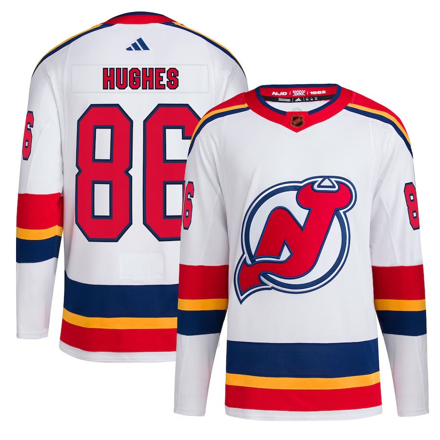 Men New Jersey Devils #86 Jack Hughes adidas White Reverse Retro Authentic Player NHL Jersey